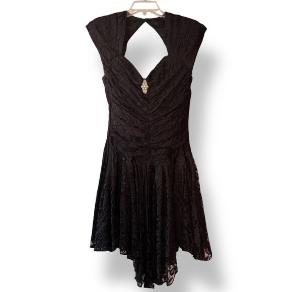 Wednesday Addams Gothic Prom Dress Black Lace 80s Vintage Nuance Ruched Size 11 - Picture 2 of 15